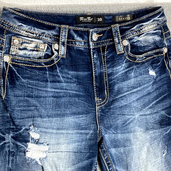 Miss Me Los Angeles Heaven Jeans Women 30 31X34 Blue High Rise Flare Distressed - Picture 4 of 13